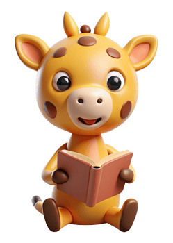 Cute Giraffe Read A Book 3d Character png