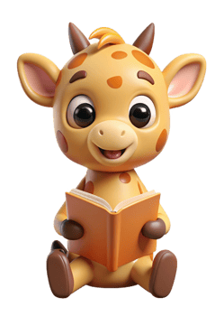 Cute Giraffe Read A Book 3d Illustration png