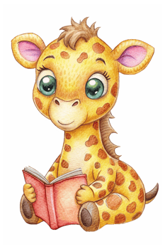 Cute Giraffe Read A Book Hand Drawn Character png