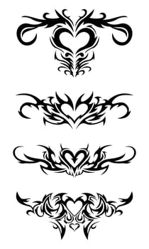 Collection of abstract love heart tribal tattoos vector