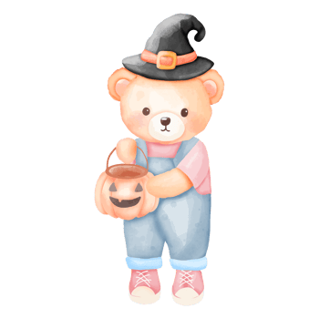 Watercolor Teddy Bear in Halloween Costume Illustration png
