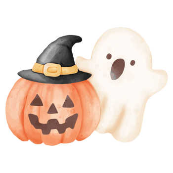 Watercolor Halloween Pumpkin and Ghost Illustration png