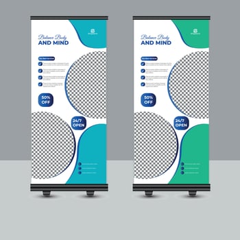 Gym and Fitness roll up banner design vector