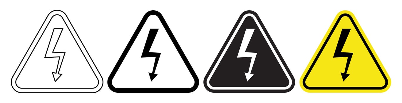 outline silhouette high danger voltage symbol set isolated o white background vector