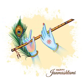 Happy Janmashtami with lord Krishna hand playing bansuri celebration design vector
