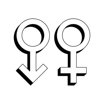 Male and female gender sign icon. Black and white illustration isolated on white background. vector