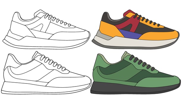 Bundling set sneakers shoes for training, sneakers shoe illustration. Sneakers color full. vector