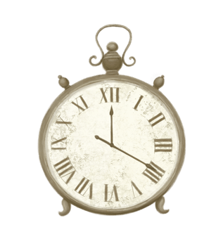 Round Vintage Clock with Roman Numerals png