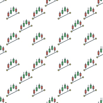 Crypto Trading Formation with Candlestick charts colored seamless pattern vector