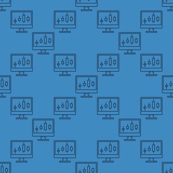 PC Screen with Candlestick charts linear seamless pattern vector