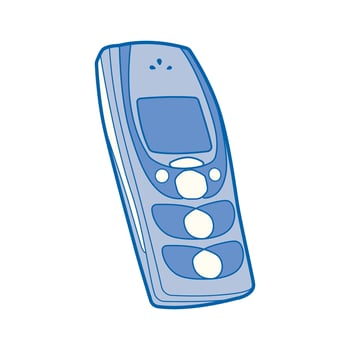 drawing flat design old phone on blue color illustration vector