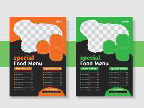 Vintage food menu flyer or poster design template. Restaurant menu, food menu, food flyer. vector