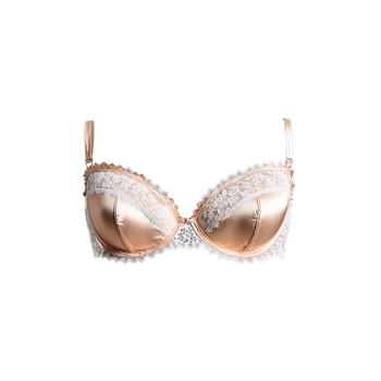Luxurious Rose Gold Satin Bra A luxurious rose gold satin bra with a warm metallic png