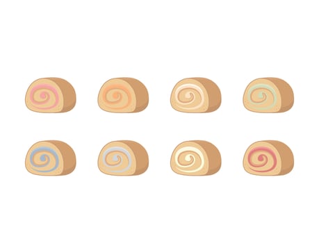 8 colorful cake rolls, delicious and sweet baked, for menu design vector