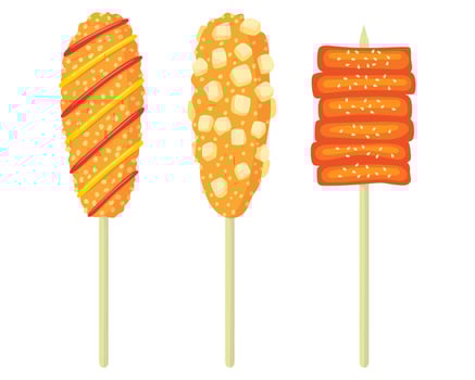 Korean street food. Corn dog. Korean fast food. vector