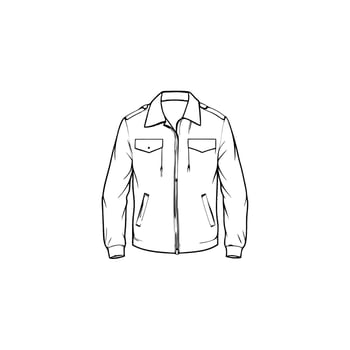 Hand drawn jacket outline on white background. Clothing costumes, Education and school kids coloring page vector