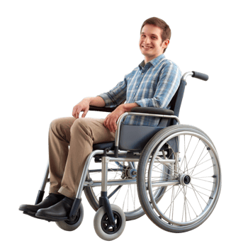 Man sitting in a wheelchair, focusing on mobility assistance png