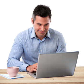 Man working on a laptop, focusing on digital tasks png