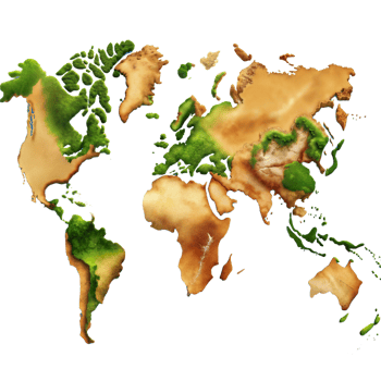 World map with physical features, highlighting mountains and rivers png