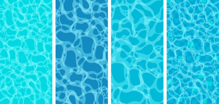 Realistic swimming pool bottom with blue water waves texture. Summer aqua surface with caustics ripples. Spa pool top view background. Illustration of surface ripple water vector