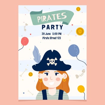 Pirate cartoon birthday party invitation with girl pirate vector