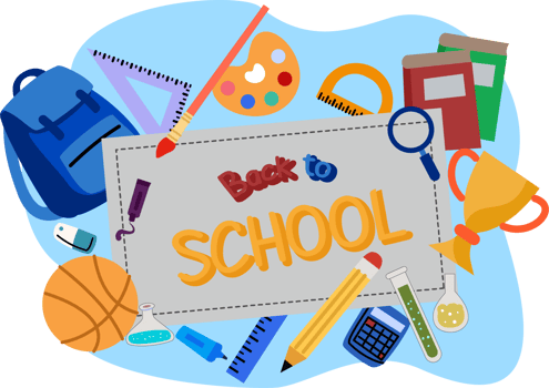 back to school banner with illustration of whiteboard and school supplies with flat design style png