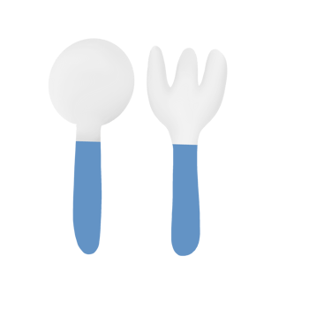 Two blue and white spoons and forks on a transparent background png