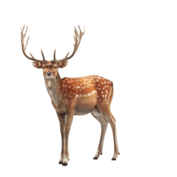 A spotted deer stands proudly its antlers reaching towards the sky png