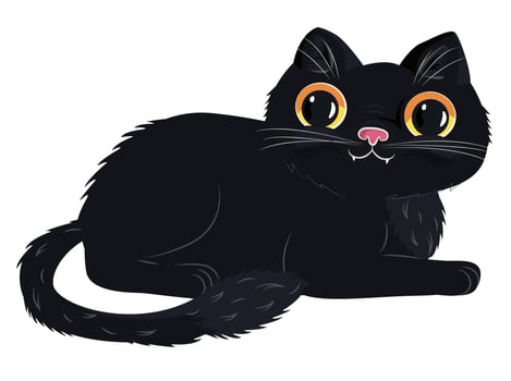 illustration of cute happy black cat with yellow big eyes vector