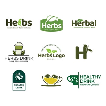 Set of herbs drink or Tea logos on a green background vector
