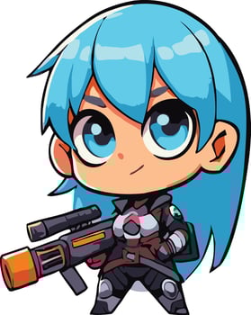 Cute Girl Agent Blue Hair Chiby Style vector