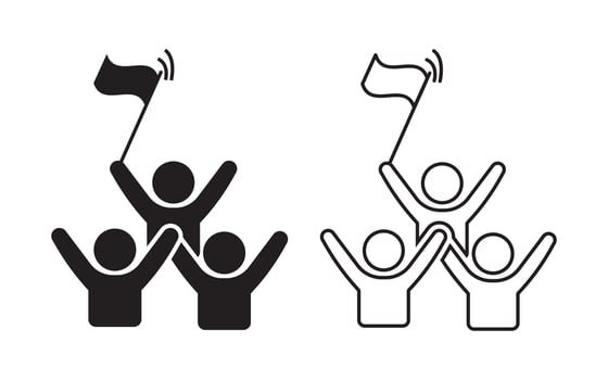 Team Success Victory Group Flag icon feel or outline, representing teamwork and the achievement of a common goal. vector