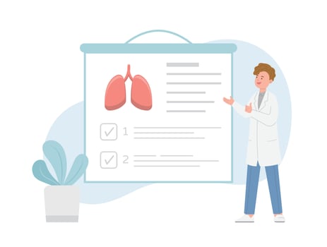 Male paramedic or doctor or laboratory staff or medical specialist giving lung medical report on stage, medical lecture or conference or seminar vector