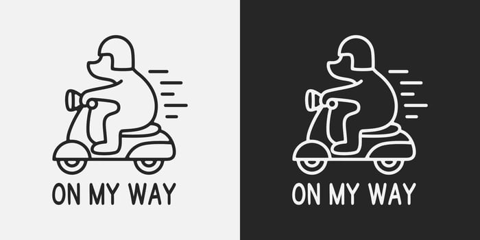 Illustration of a bear riding a scooter. Cute design with the words on my way for printable products. vector