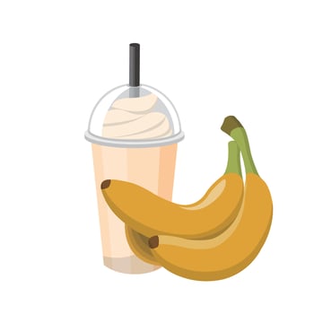 Banana flavored fruit smoothie with cream isolated on white background vector