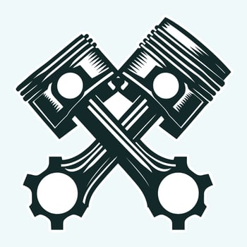 Two pistons with gears on a blue background vector