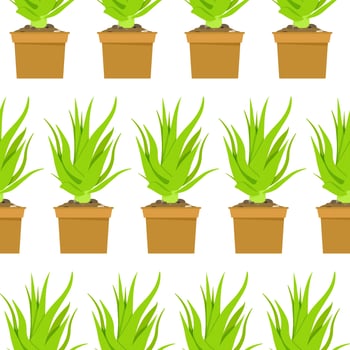 Seamless pattern of aloe vera in pot vector