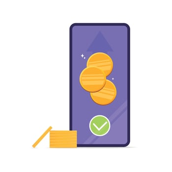 Online money transfer. Online sending money from mobile to bank card. Mobile payment, online transactions, cashback. illustration vector