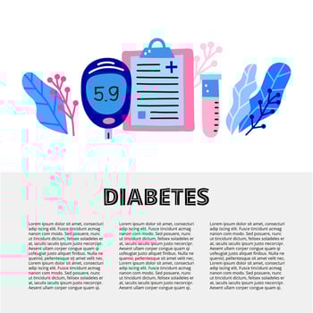 Article template with doodle colored diabetes icons. vector