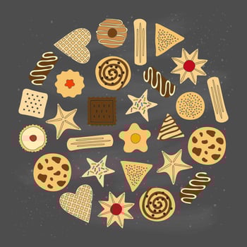 Hand drawn cookies in circle. vector