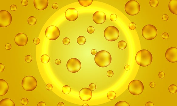 Golden oil bubbles. capsule bubbles. gold circle. yellow background. vector