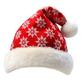 Santa hat with snowflake patterns on a transparent background, photorealistic illustration, for use in graphic design png