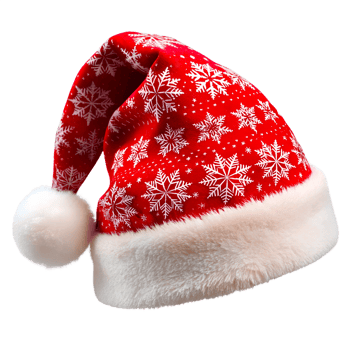 Santa hat with snowflake patterns on a transparent background, photorealistic illustration, for use in graphic design png