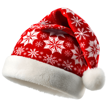 Santa hat with snowflake patterns on a transparent background, photorealistic illustration, for use in graphic design png