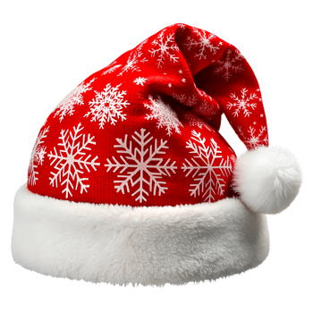 Santa hat with snowflake patterns on a transparent background, photorealistic illustration, for use in graphic design png
