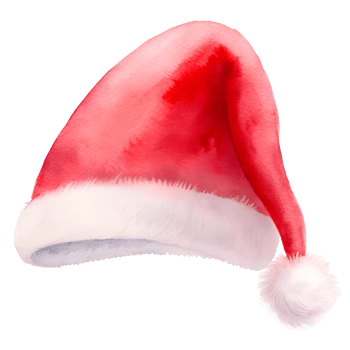 Santa hat in the style of a watercolor illustration on a transparent background, for use in graphic design on a Christmas theme png