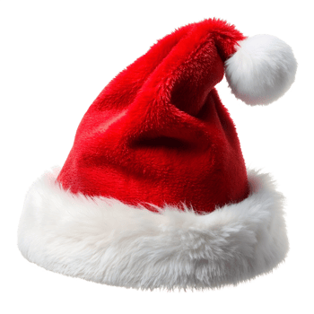 Santa hat on a transparent background, photorealistic illustration, for use in graphic design png