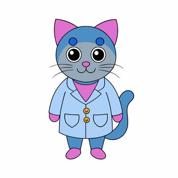 Adorable Cat in Doctor Costume Illustration vector