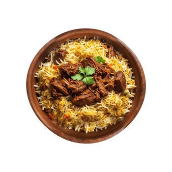 A Hot Traditionally Spicy Delicious Beef Biryani Isolated on a Transparent Background png