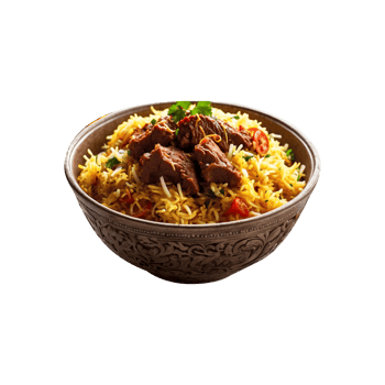 A Hot Traditionally Spicy Delicious Beef Biryani Isolated on a Transparent Background png